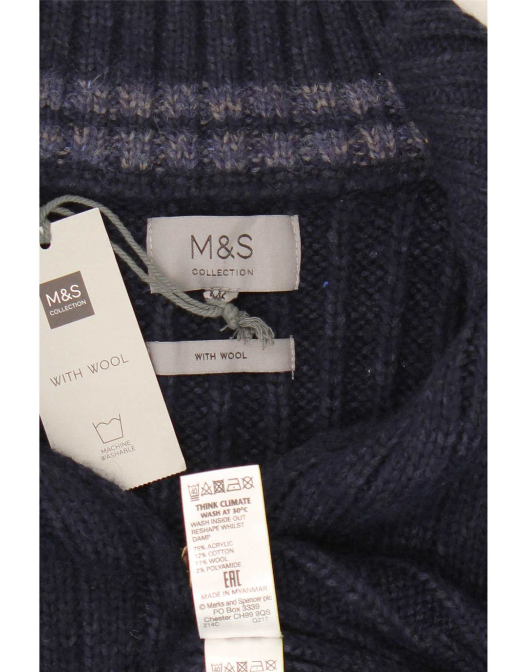 Мужской свитер с воротником на молнии Marks & Spencer 2XL темно-синий акрил