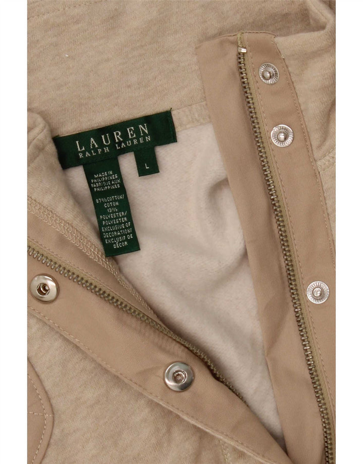 Женский бомбер Ralph Lauren UK 16, большой размер, бежевый, хлопок с цветными блоками
