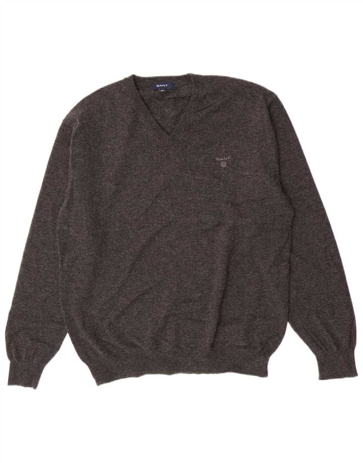 Мужской свитер Gant с v-образным вырезом 2XL, серый из овечьей шерсти