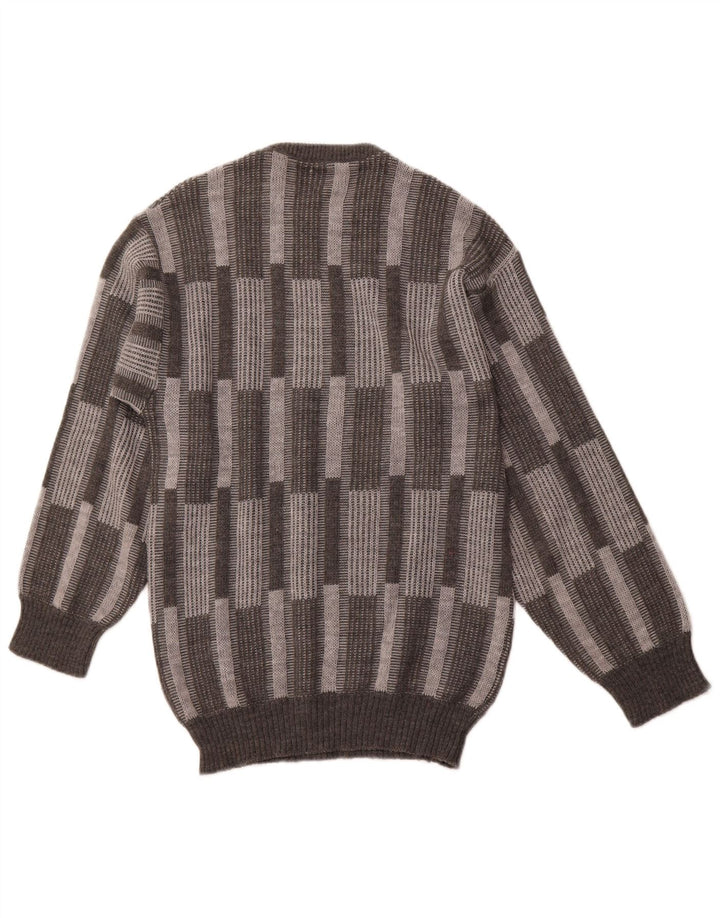 Мужской джемпер с круглым вырезом VINTAGE IT 52, большой серый акрил с геометрическим рисунком