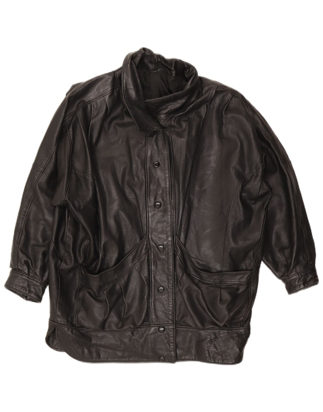 Женская кожаная куртка оверсайз VINTAGE UK 14, большая черная кожа