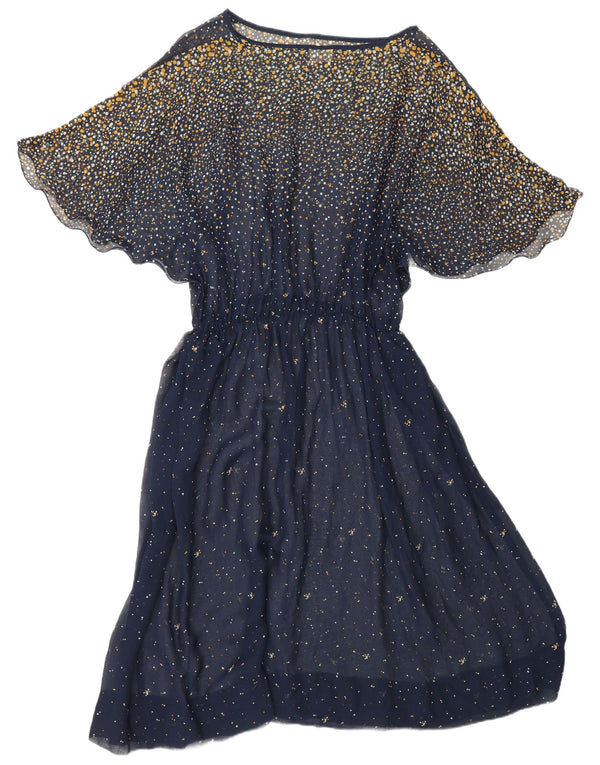 ВИНТАЖНОЕ женское платье макси с крыльями летучей мыши, Великобритания, 18 XL, темно-синее, пятнистое, из ацетата