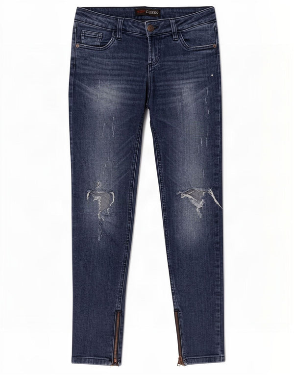 Женские потертые джинсы скинни Guess W27 L28, синий хлопок