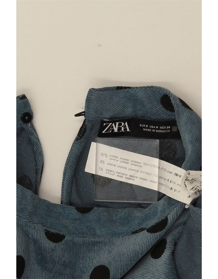 Женское платье прямого кроя Zara с длинными рукавами UK 10, маленький синий полиэстер в горошек