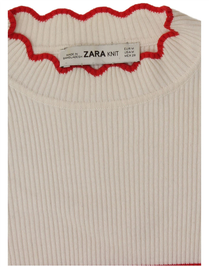 Женский укороченный топ Zara с длинным рукавом UK 12, средний белый в полоску