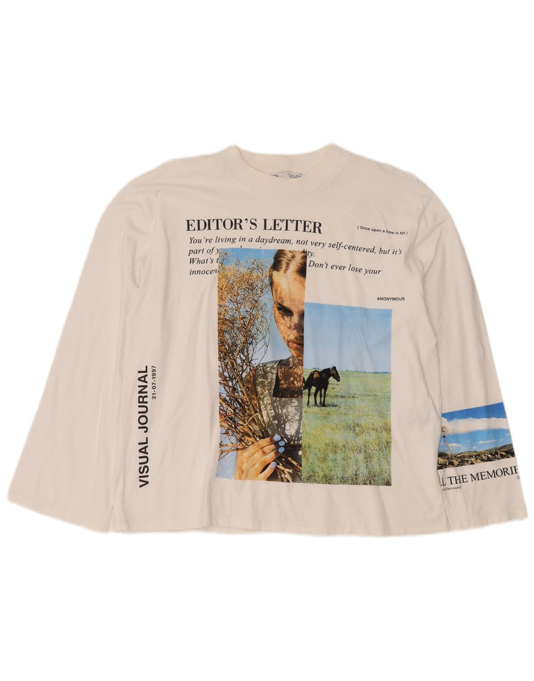 Женский оверсайз-топ с графическим рисунком Zara UK 10, маленький белый хлопок, с длинными рукавами