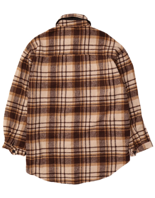 Vintage Womens Oversized Flannel Shirt Dress UK 10 Small Brown Check Cotton