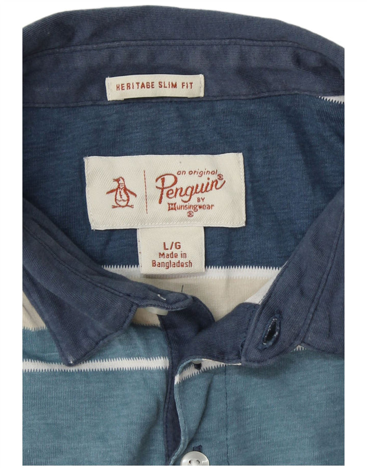 Мужская рубашка поло приталенного кроя PENGUIN Heritage, большая синяя цветных блоков