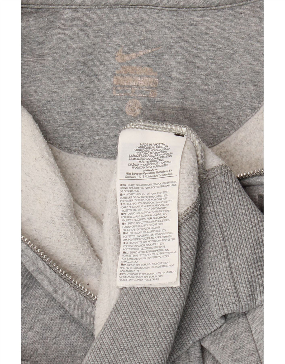 Мужской свитер с капюшоном на молнии с графическим рисунком Nike, маленький серый хлопковый
