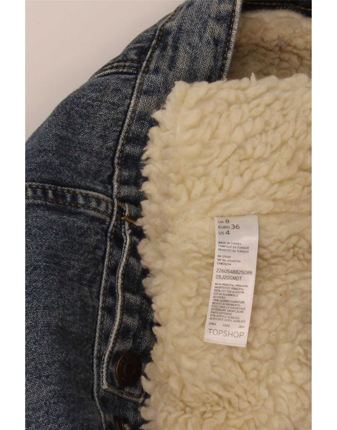 Женская джинсовая куртка Topshop из шерпа UK 8, маленькая, синяя, хлопок