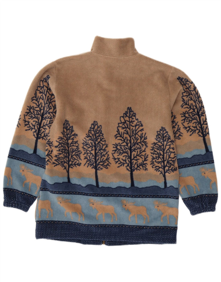 ВИНТАЖНАЯ женская флисовая куртка UK 14/16, большой бежевый полиэстер с животным принтом