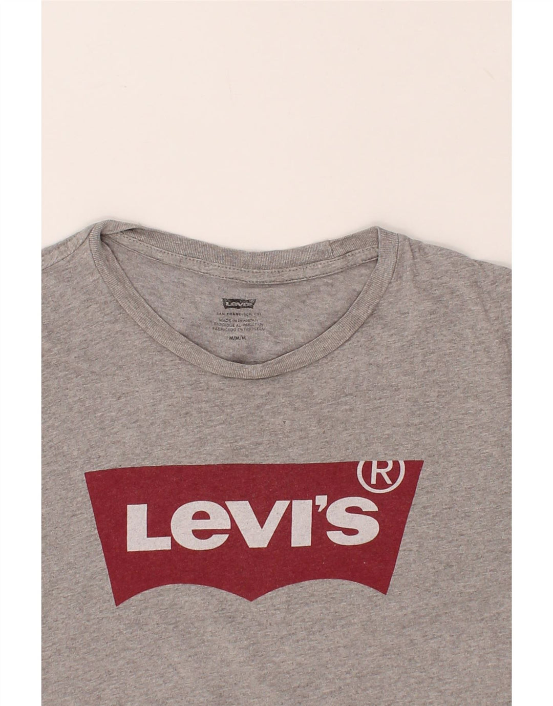 LEVI'S Womens Graphic T-Shirt Top UK 14 Medium Grey Cotton Vintage Levi's and Second-Hand Levi's from Messina Hembry 