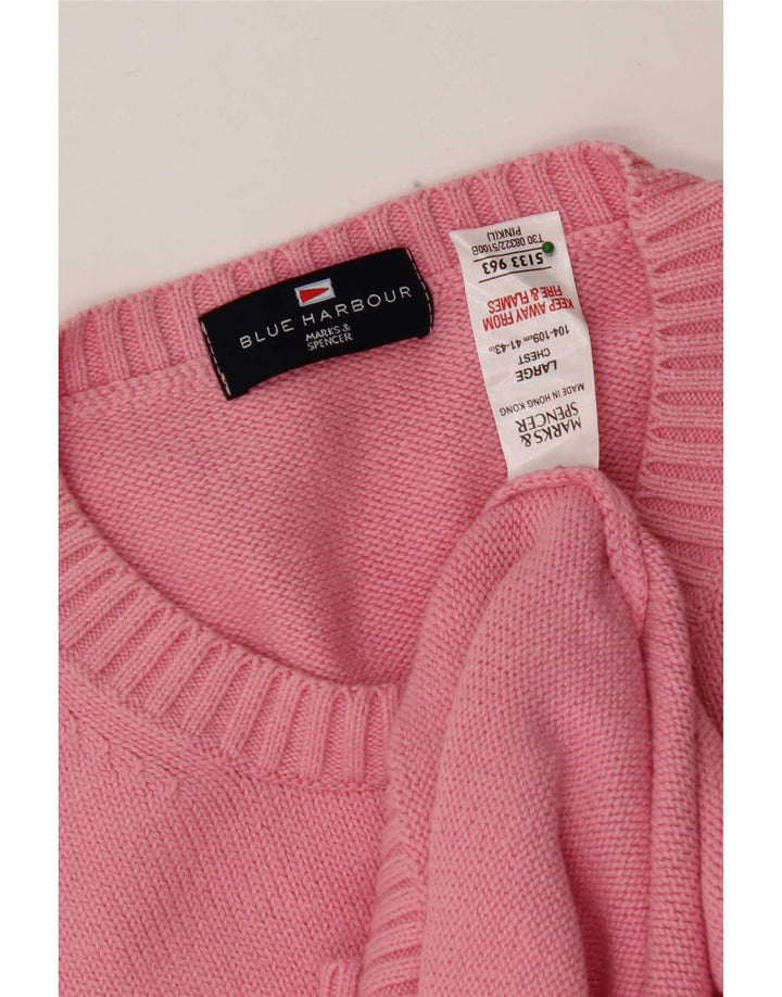 Мужской синий джемпер с круглым вырезом Marks & Spencer, большой розовый