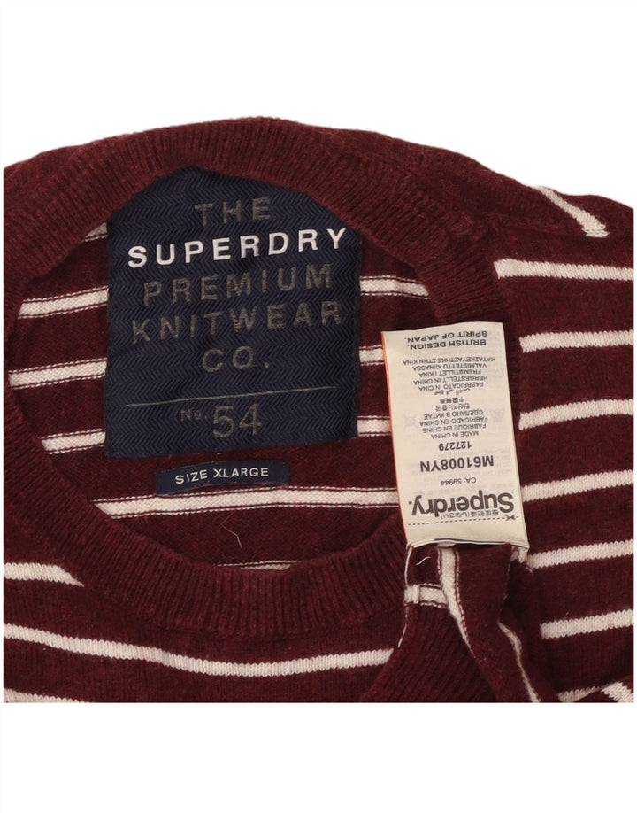 SUPERDRY Мужской джемпер с круглым вырезом, хлопковый свитер XL в темно-бордовую полоску