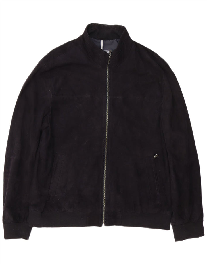 Мужская замшевая куртка-бомбер Christian Berg UK 46 3XL темно-синяя кожаная