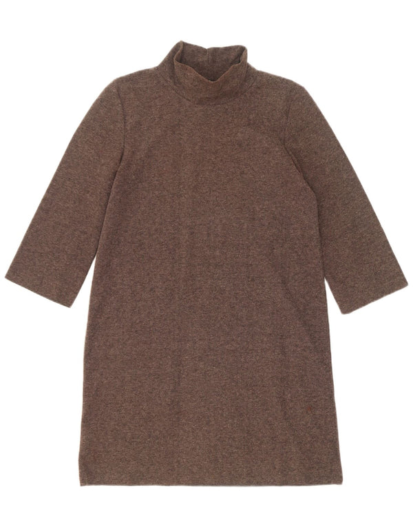 Zara Womens 3/4 Sleeve Jumper Dress UK 10 Small Brown Polyester