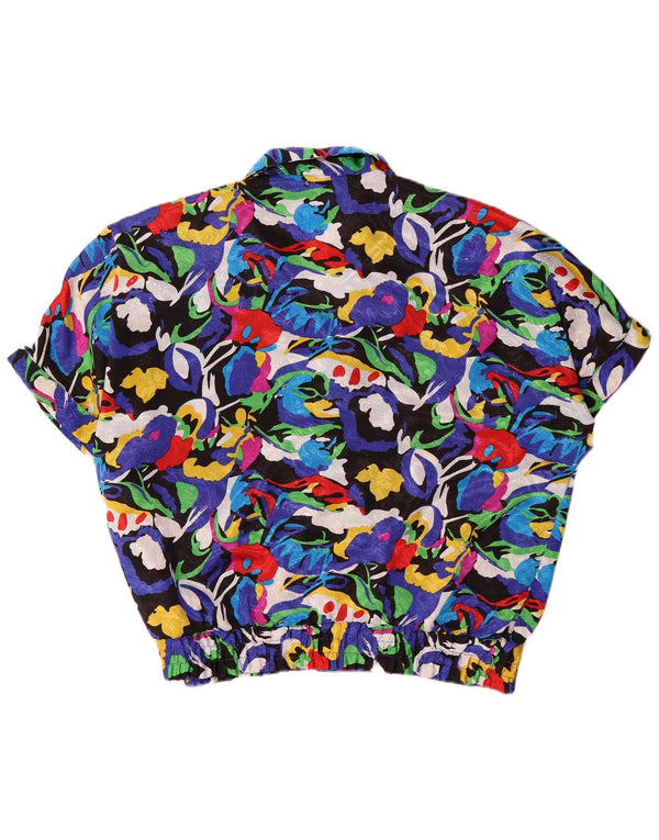 Винтажная женская блузка-рубашка оверсайз EU 44 XL с разноцветным цветочным принтом