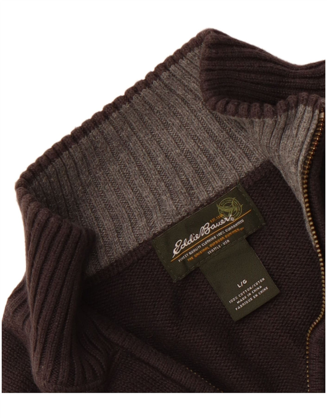 Мужской джемпер с воротником на молнии EDDIE BAUER, большой серый хлопковый свитер