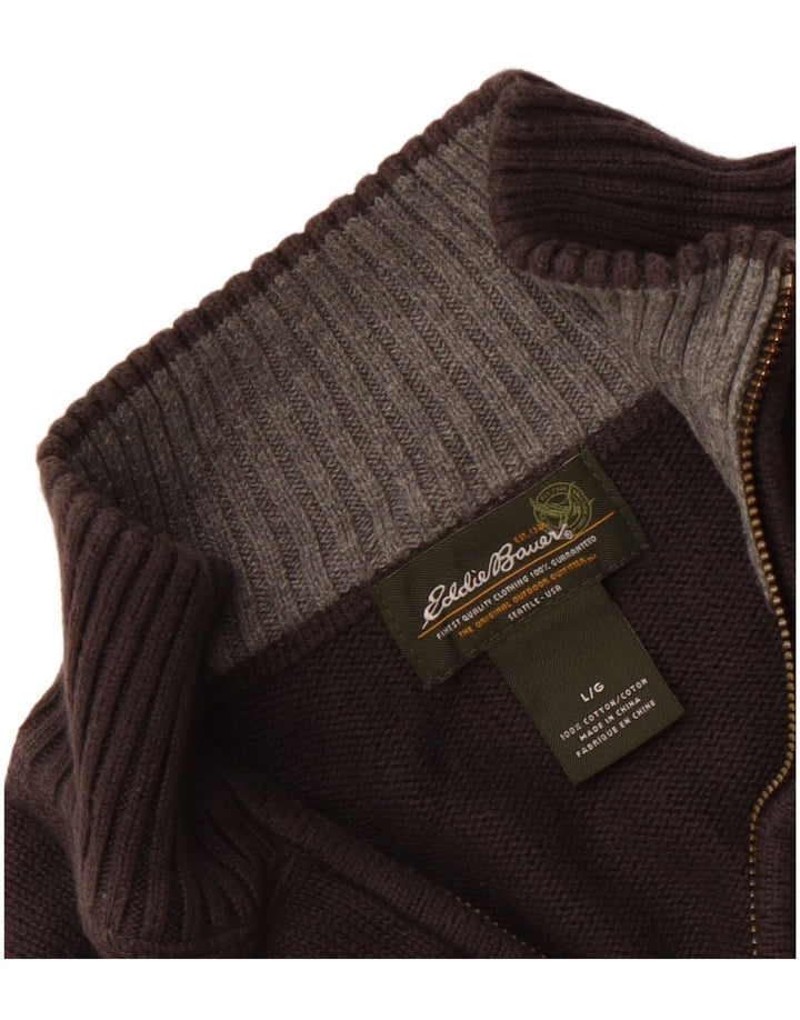 Мужской джемпер с воротником на молнии EDDIE BAUER, большой серый хлопковый свитер