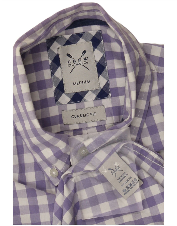 Crew Clothing Мужская классическая рубашка среднего размера из хлопка в мелкую клетку фиолетового цвета