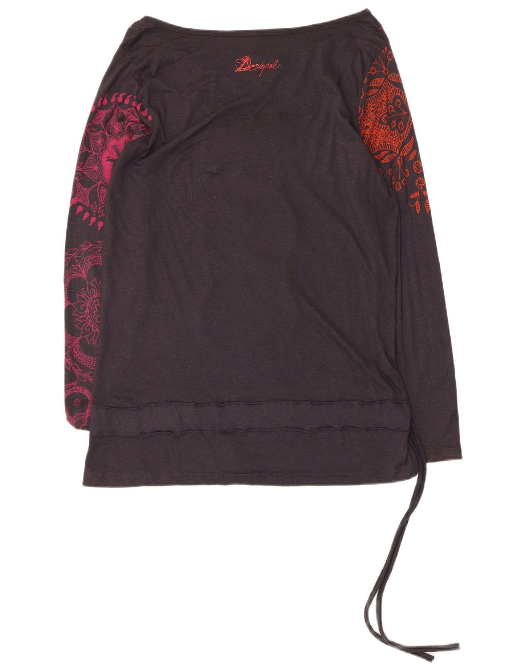 Женский топ Desigual с длинным рукавом и рисунком, Великобритания 12, средний черный с цветочным принтом