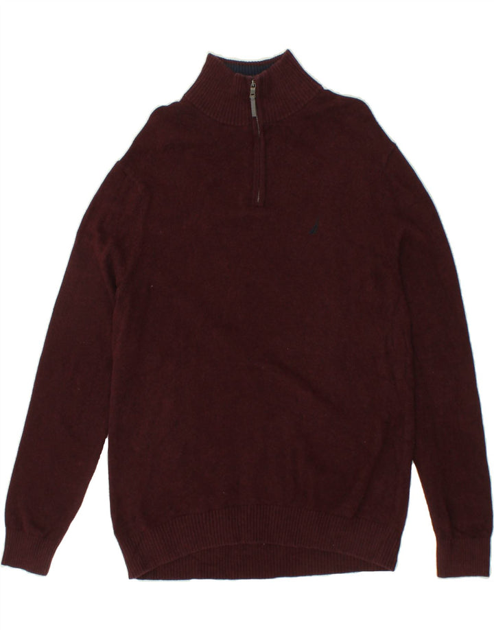 NAUTICA Mens Zip Neck Jumper Sweater Medium Maroon Cotton Vintage Nautica and Second-Hand Nautica from Messina Hembry 