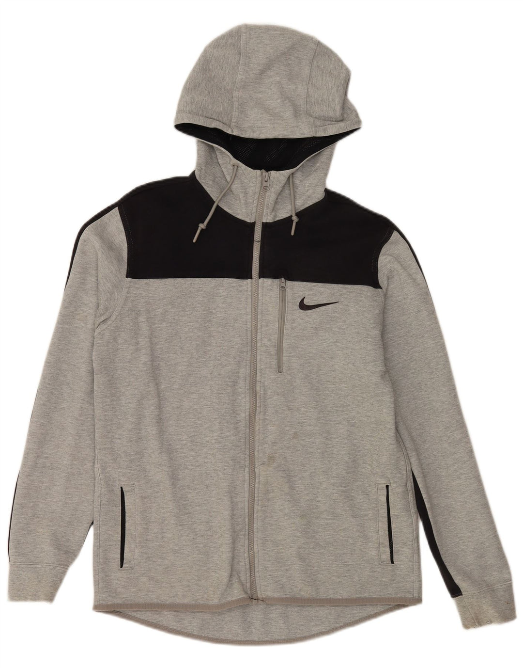 Мужской свитер с капюшоном на молнии Nike среднего серого цвета, хлопок с цветными блоками