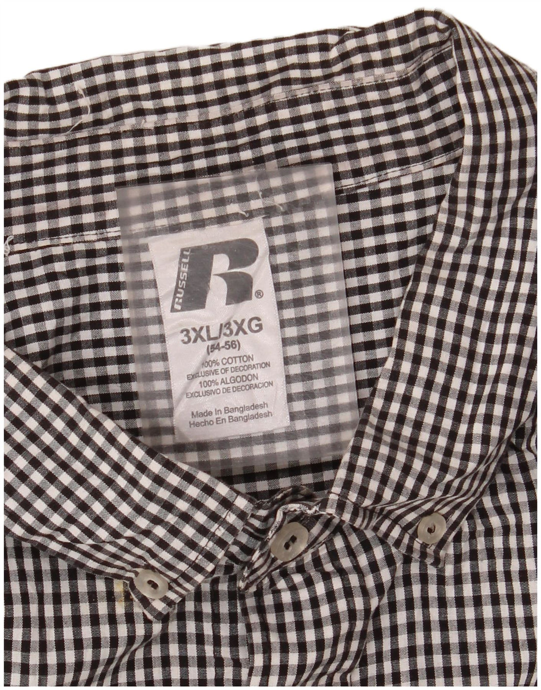 Мужская рубашка RUSSELL ATHLETIC Arkansas Razorbacks 3XL, черная, хлопок в мелкую клетку