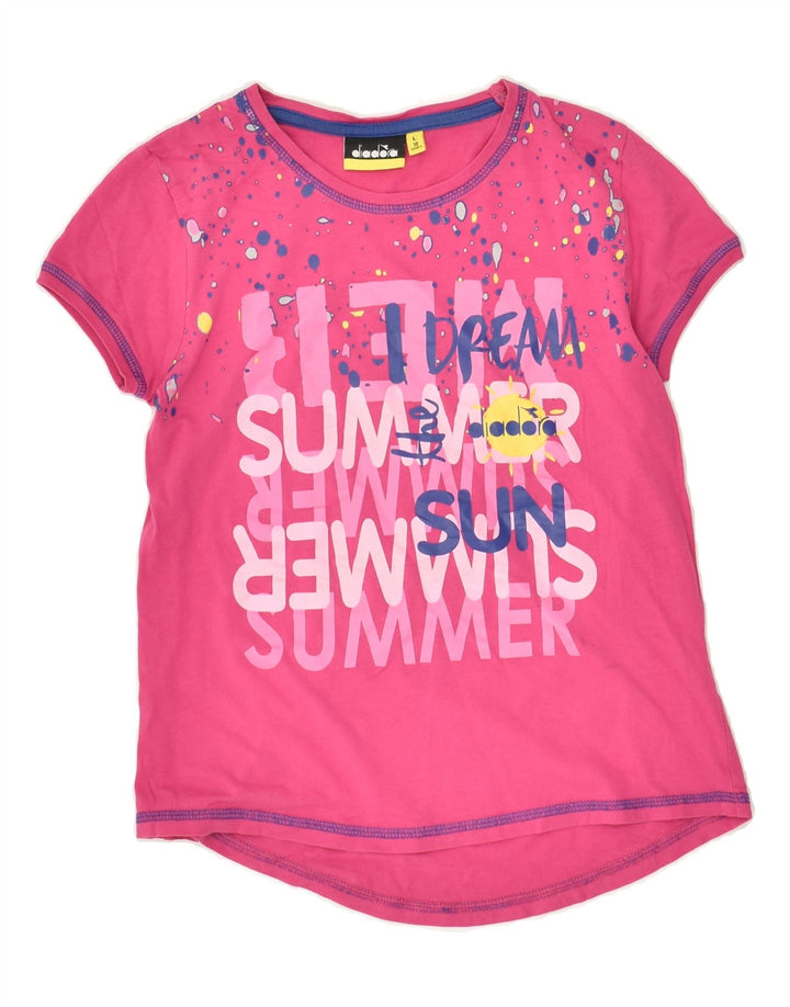 DIADORA Girls Graphic T-Shirt Top 9-10 Years Large  Pink Cotton | Vintage Diadora | Thrift | Second-Hand Diadora | Used Clothing | Messina Hembry 