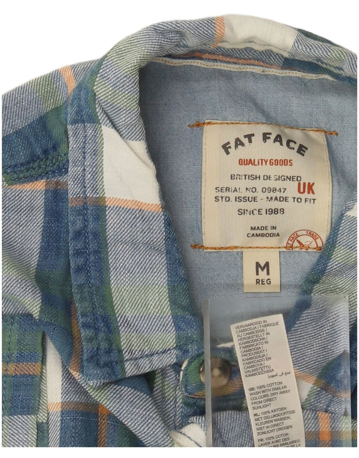 Мужская фланелевая рубашка с коротким рукавом Fat Face, хлопковая синяя клетка среднего размера