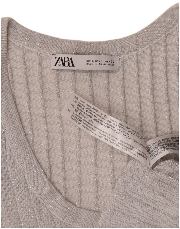 Женский жилет Zara UK 14, большой серебристый, вискоза с крапинками