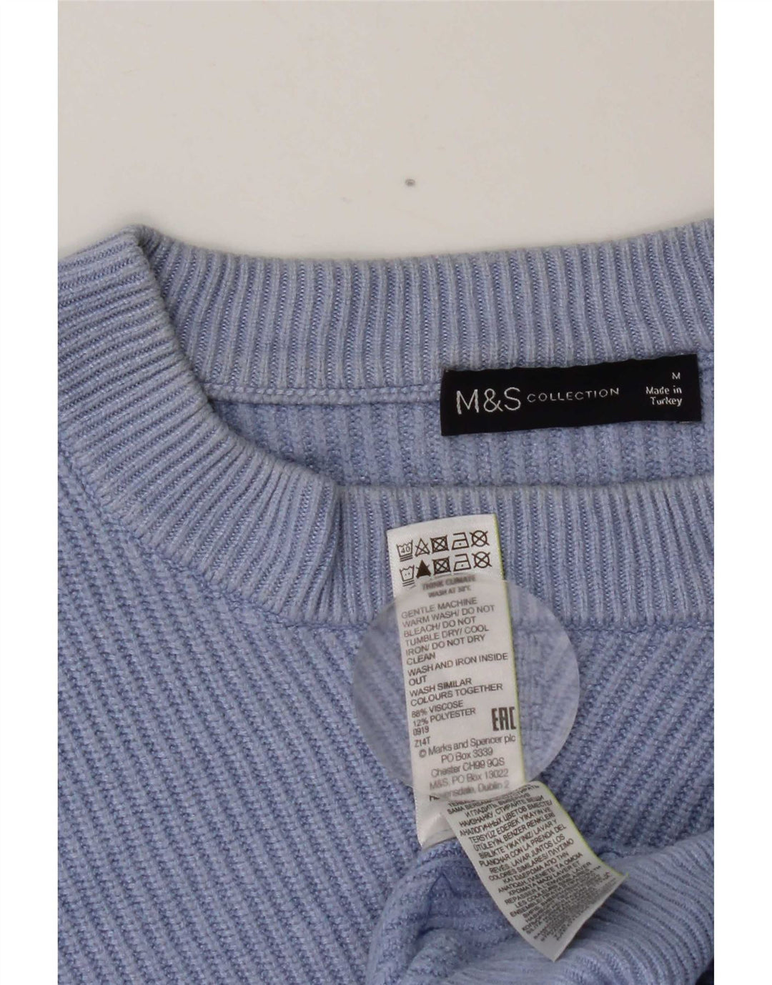 Женский укороченный джемпер с круглым вырезом MARKS & SPENCER UK 14, средний синий