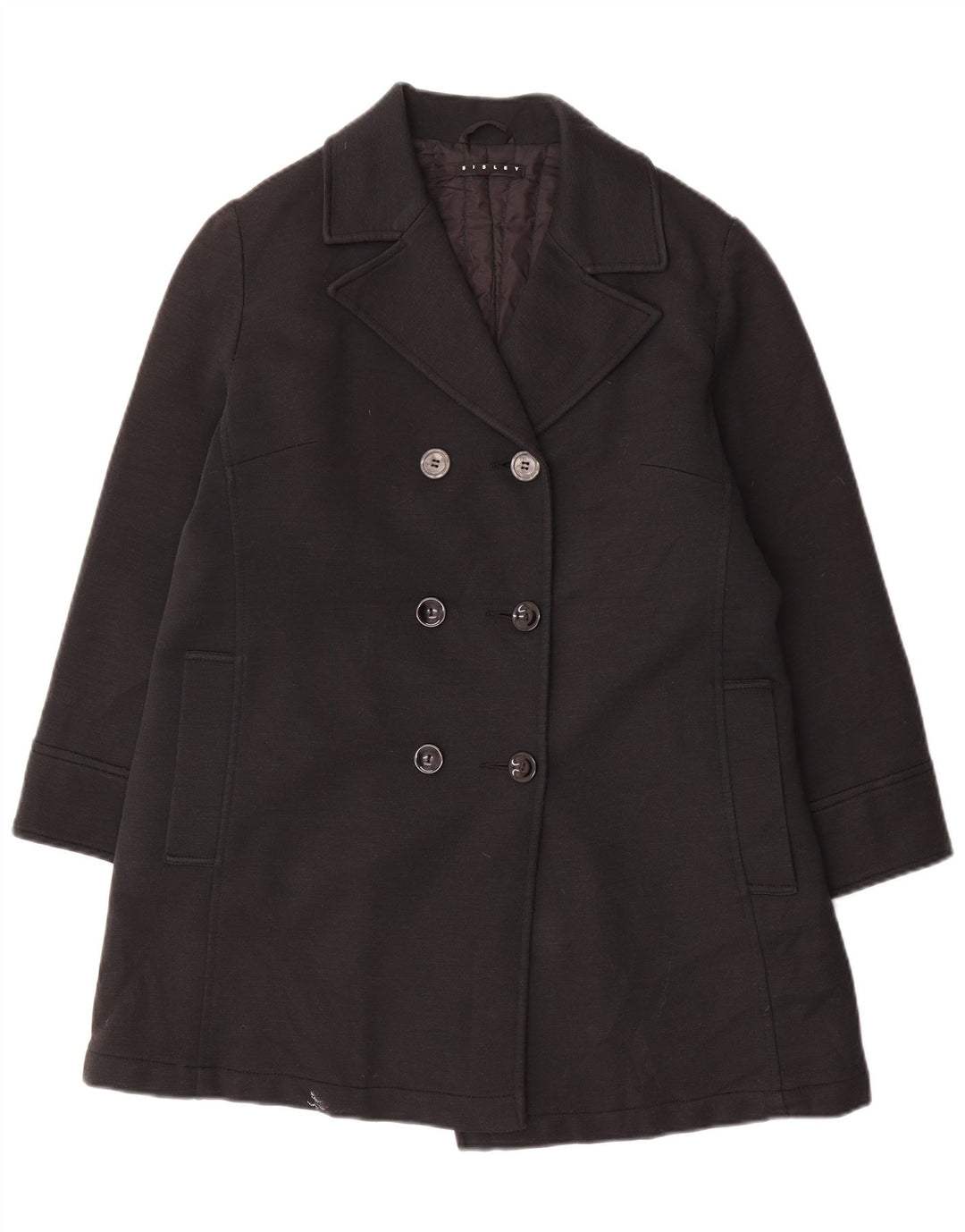 Женское двубортное пальто Sisley UK 14, средний черный