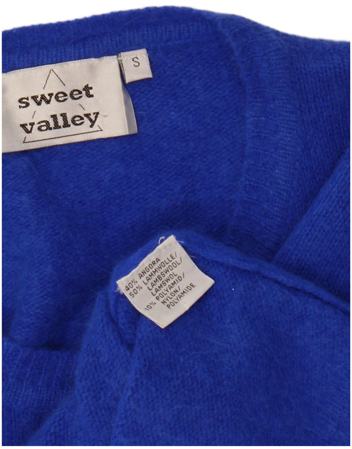 ВИНТАЖНЫЙ женский укороченный кардиган-свитер, Великобритания, 10, маленький, синий, шерсть