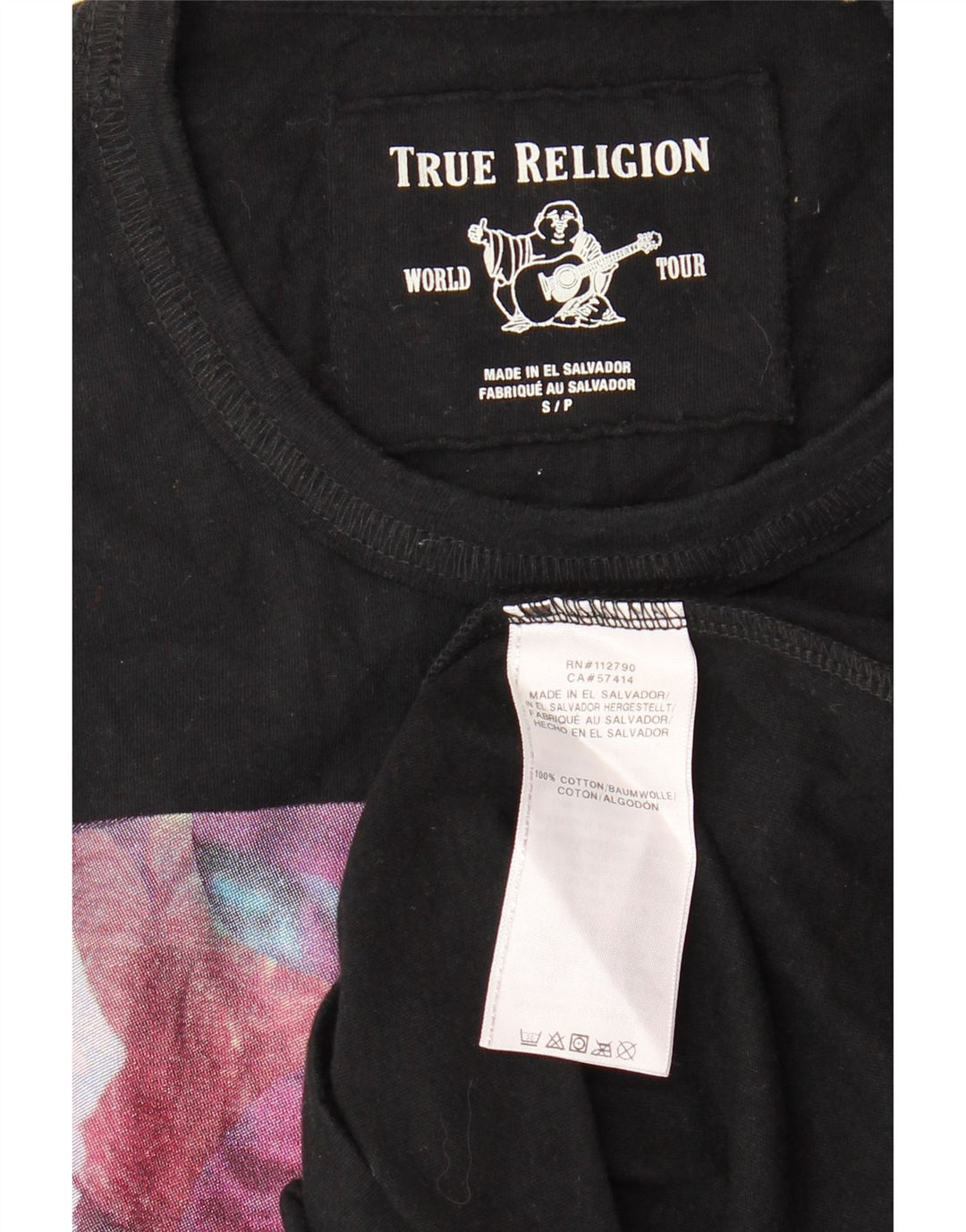 TRUE RELIGION Мужская футболка с рисунком, маленький черный цветочный хлопковый топ