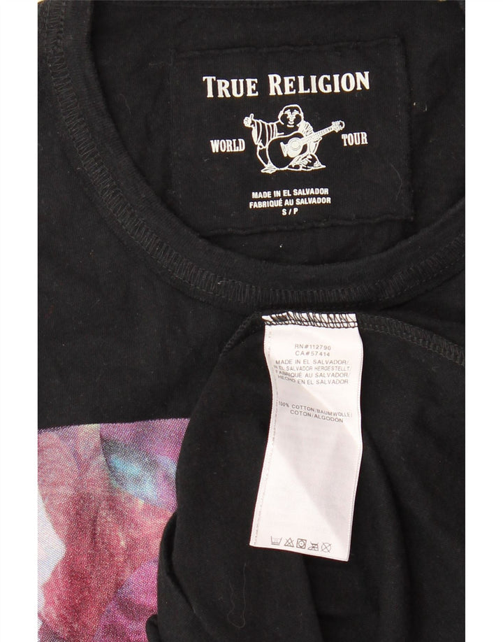 TRUE RELIGION Мужская футболка с рисунком, маленький черный цветочный хлопковый топ