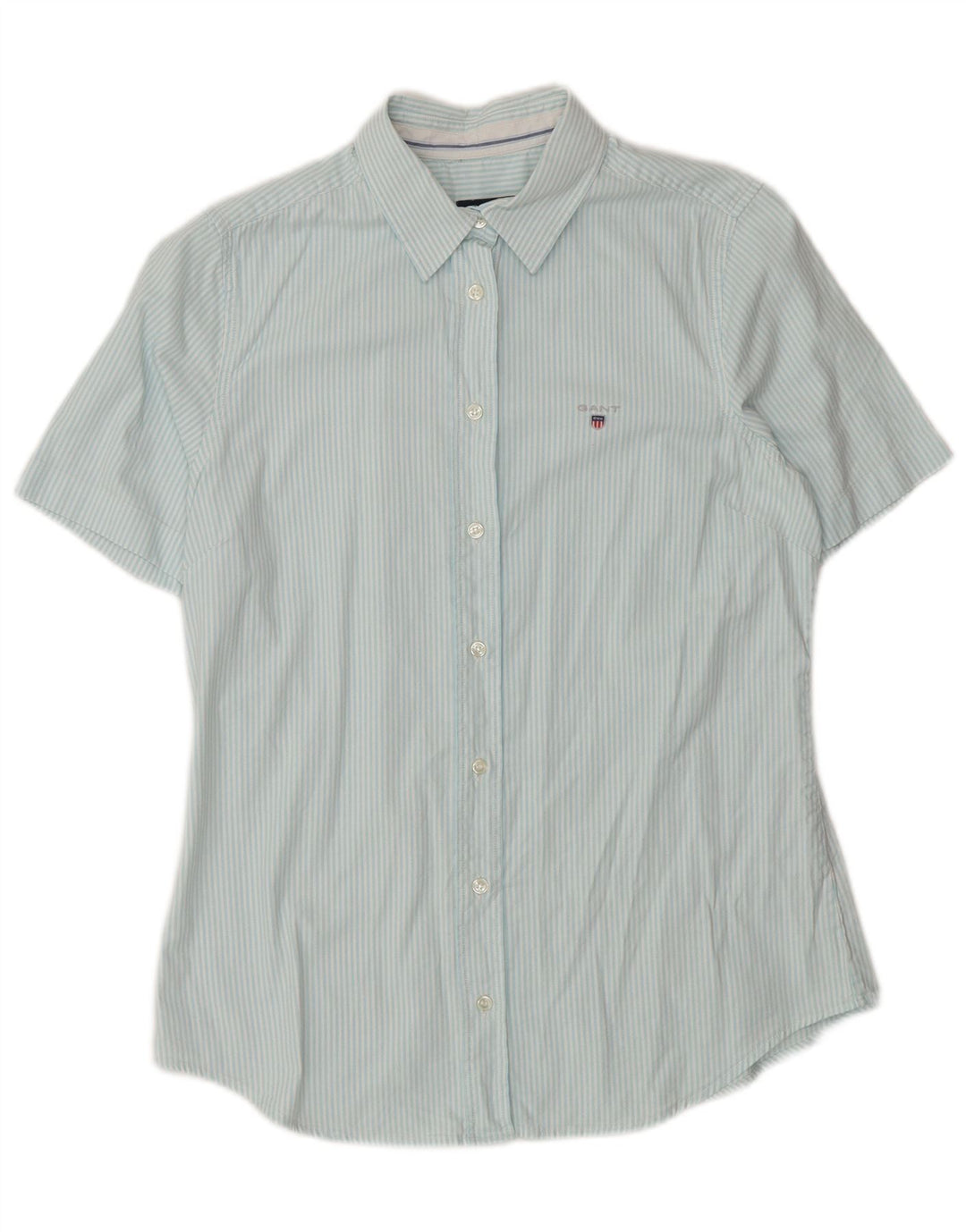 GANT Женская рубашка с коротким рукавом UK 12, средний синий хлопок в тонкую полоску