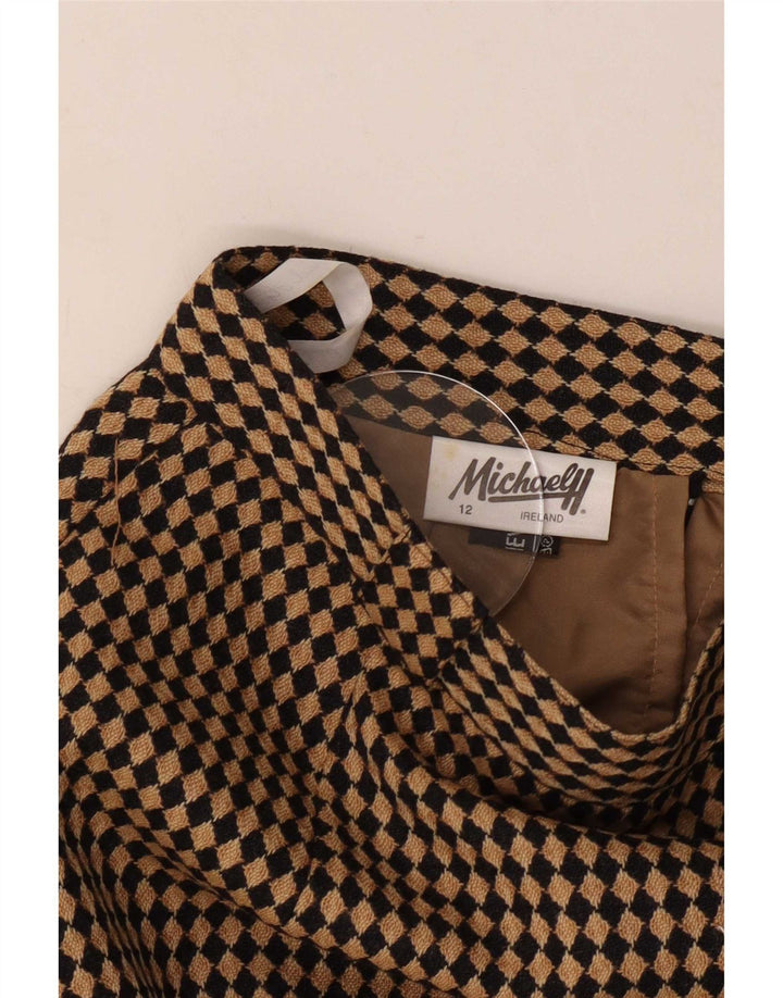 Женская юбка-карандаш Michael H UK 12 Medium W26 Бежевая с узором ромб/шерсть