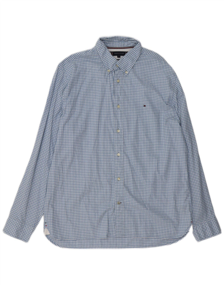 TOMMY HILFIGER Мужская рубашка стандартного кроя XL, синяя клетка, хлопок