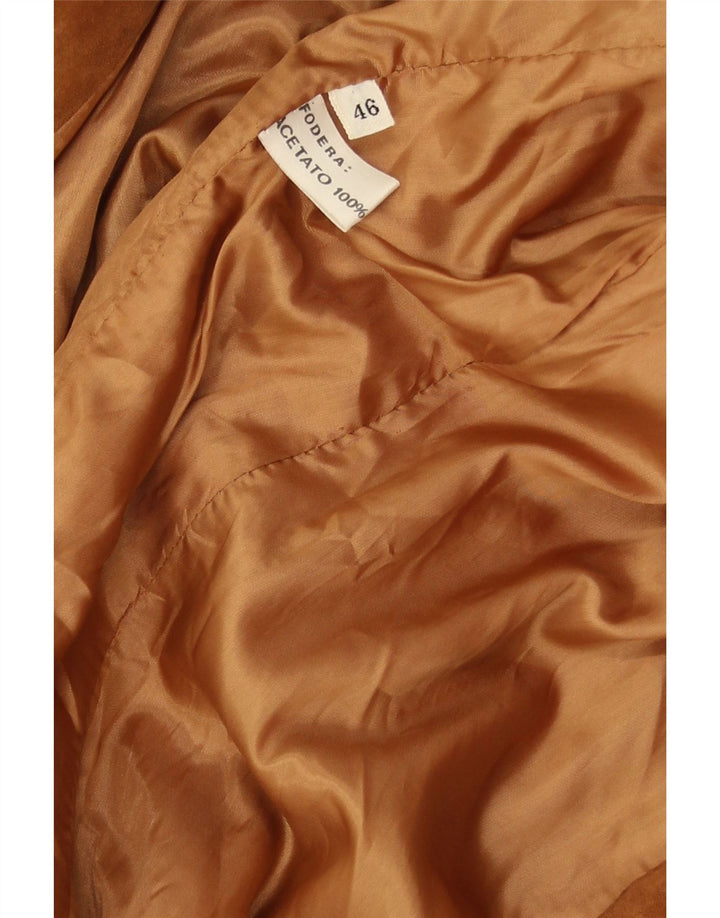 ВИНТАЖНЫЙ женский замшевый пиджак на 2 пуговицах IT 46, большой коричневый кожаный