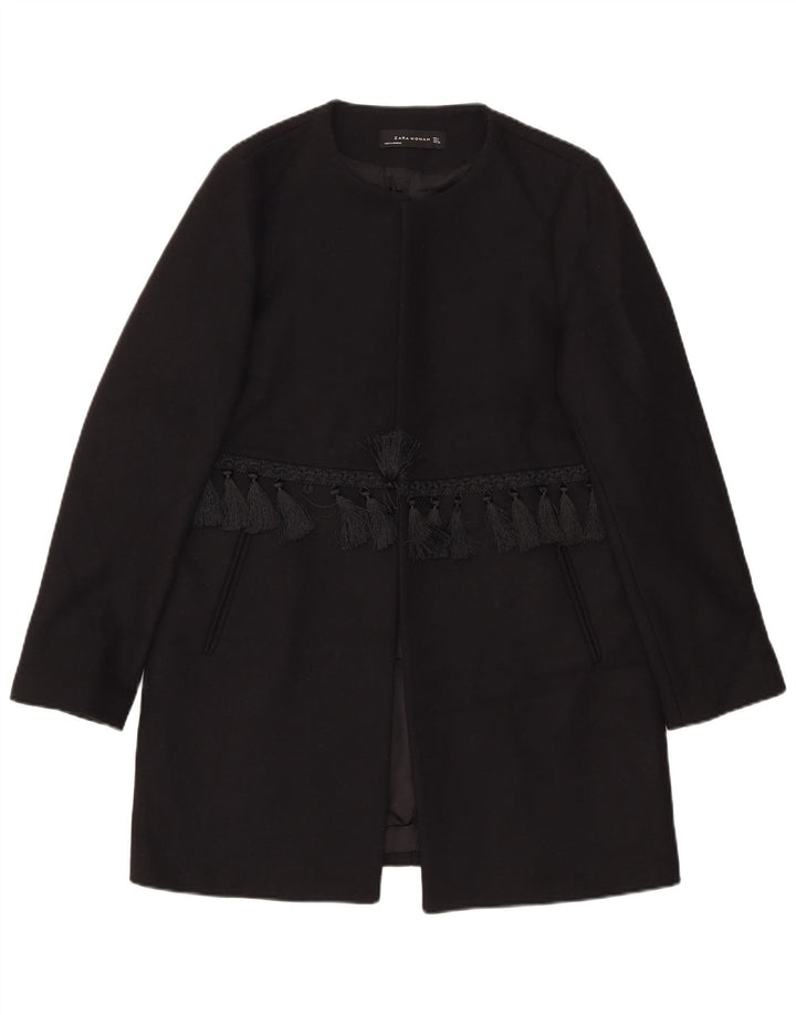 Женское открытое пальто Zara UK 16, большое черное шерстяное пальто