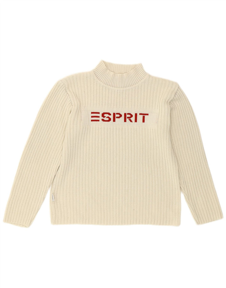 Женский джемпер с высоким воротом и рисунком Esprit UK 14, средний белый хлопок, хлопок