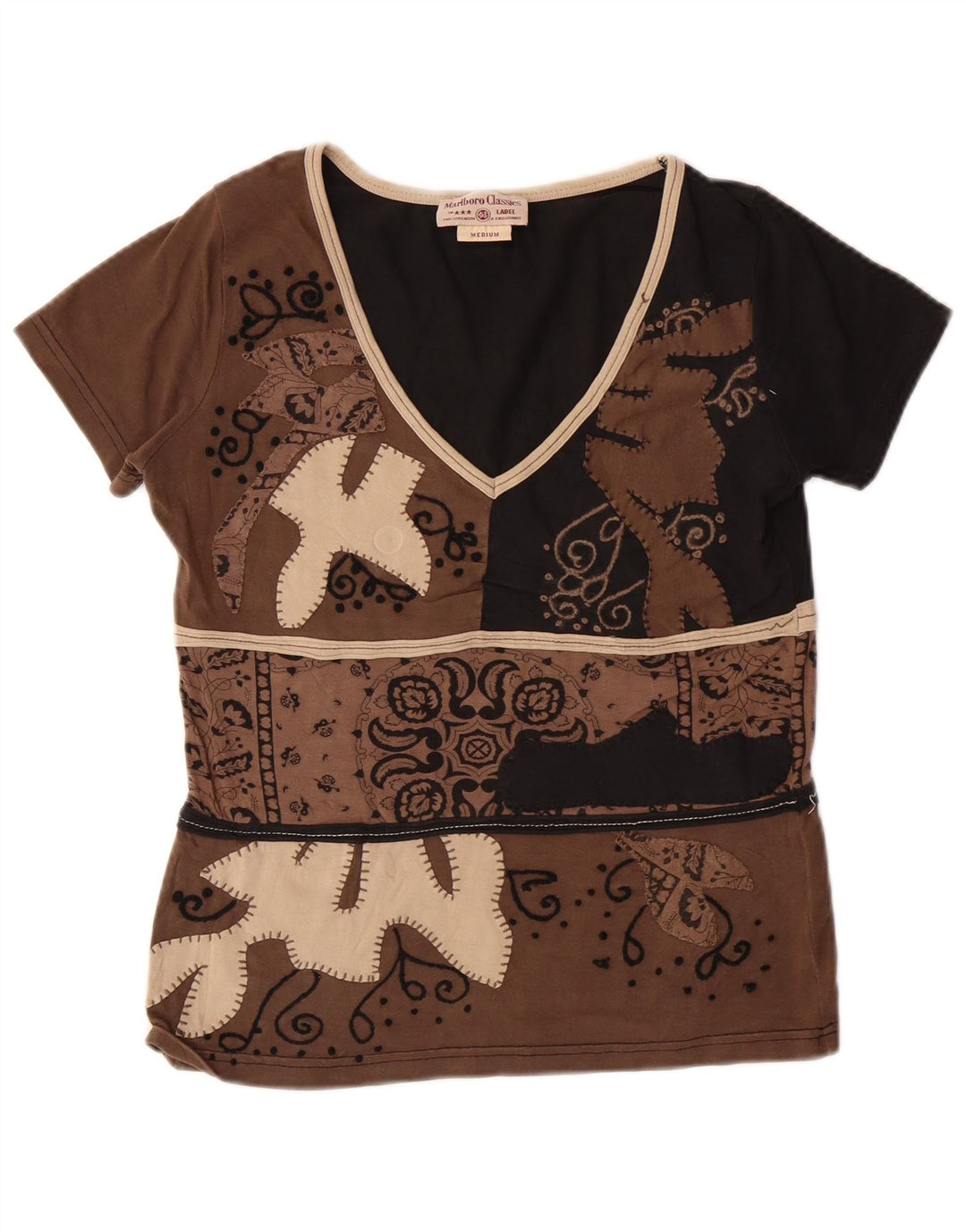 Женская футболка MARLBORO CLASSICS Top UK 12, средний коричневый цвет с узором пейсли