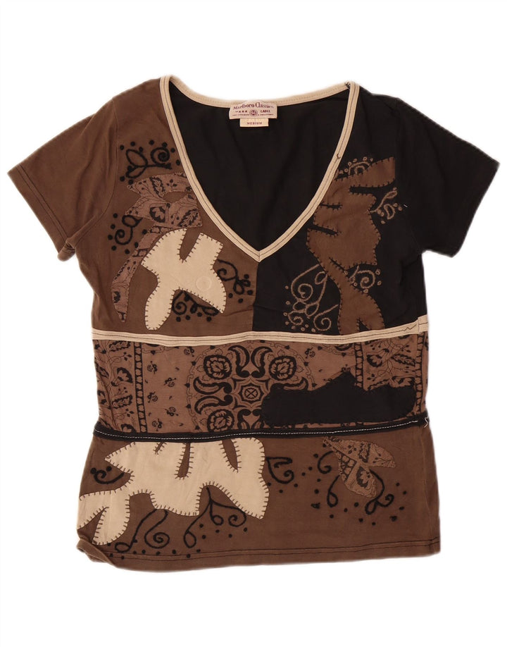 Женская футболка MARLBORO CLASSICS Top UK 12, средний коричневый цвет с узором пейсли