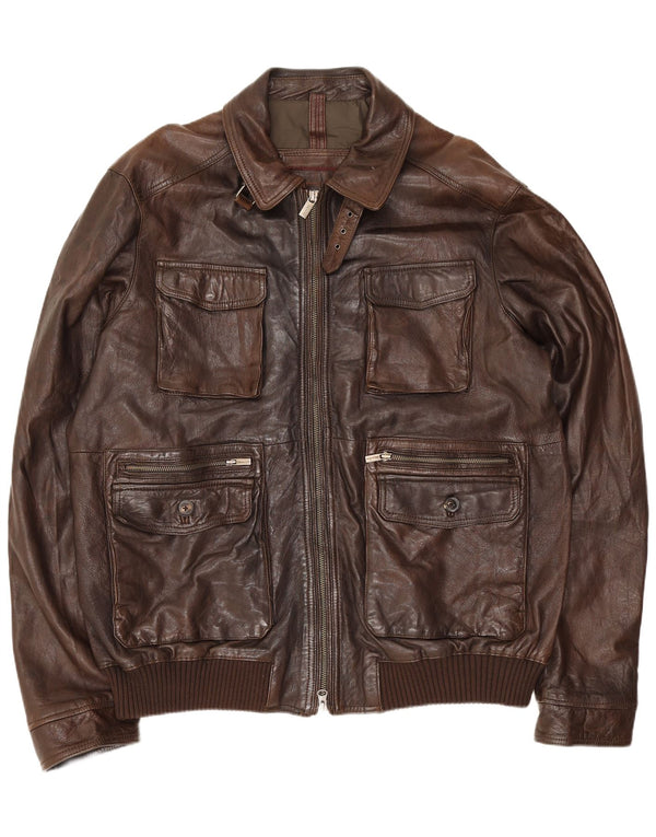 Мужская кожаная куртка Massimo Dutti UK 44 2XL коричневая