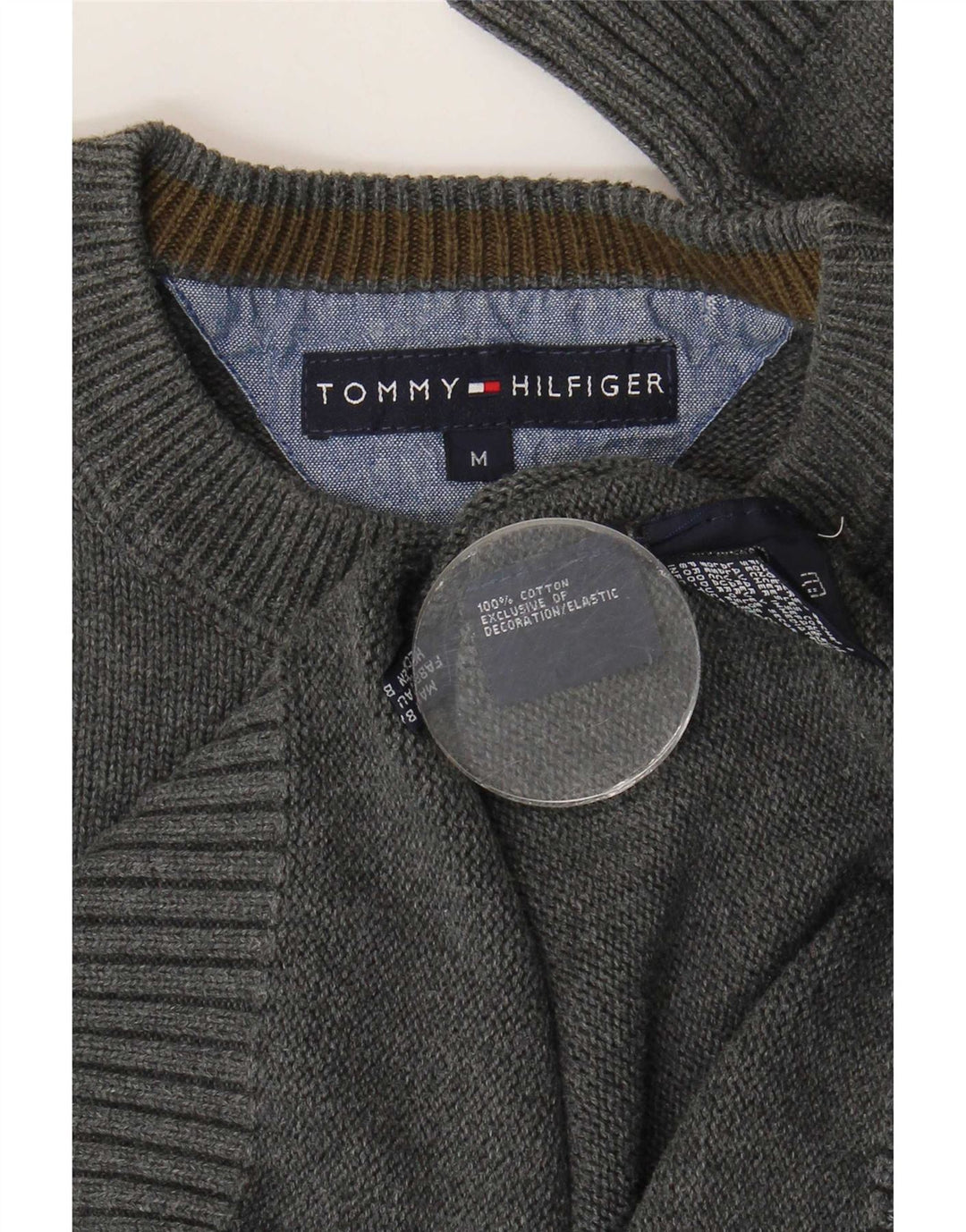 Мужской джемпер с круглым вырезом Tommy Hilfiger, хлопковый свитер среднего серого цвета