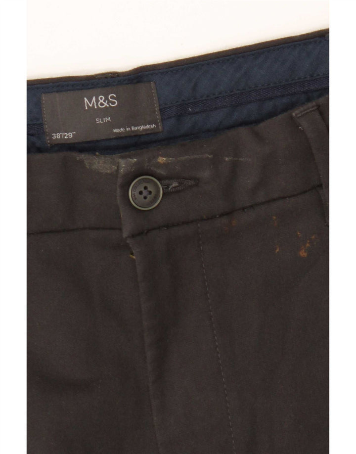 Мужские узкие брюки-чиносы Marks & Spencer W38 L29 серые, хлопковые