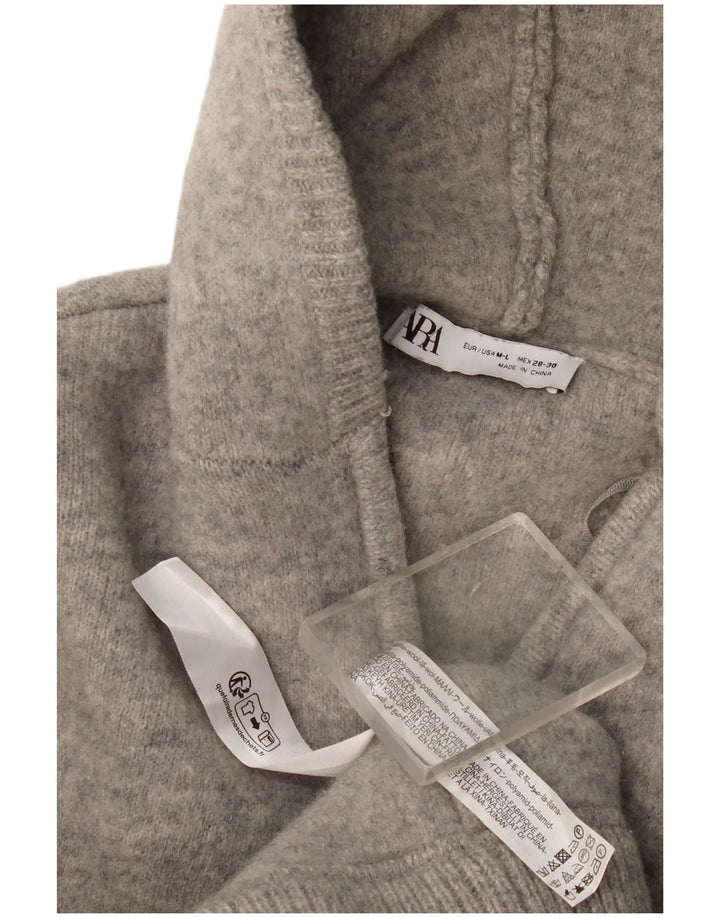 Женский кардиган с капюшоном Zara UK 14, шерсть среднего серого цвета