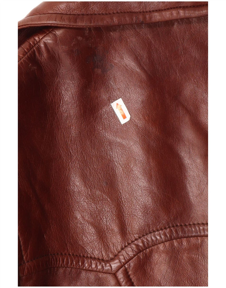 ВИНТАЖНОЕ женское кожаное пальто IT 52 2XL Коричневое кожаное