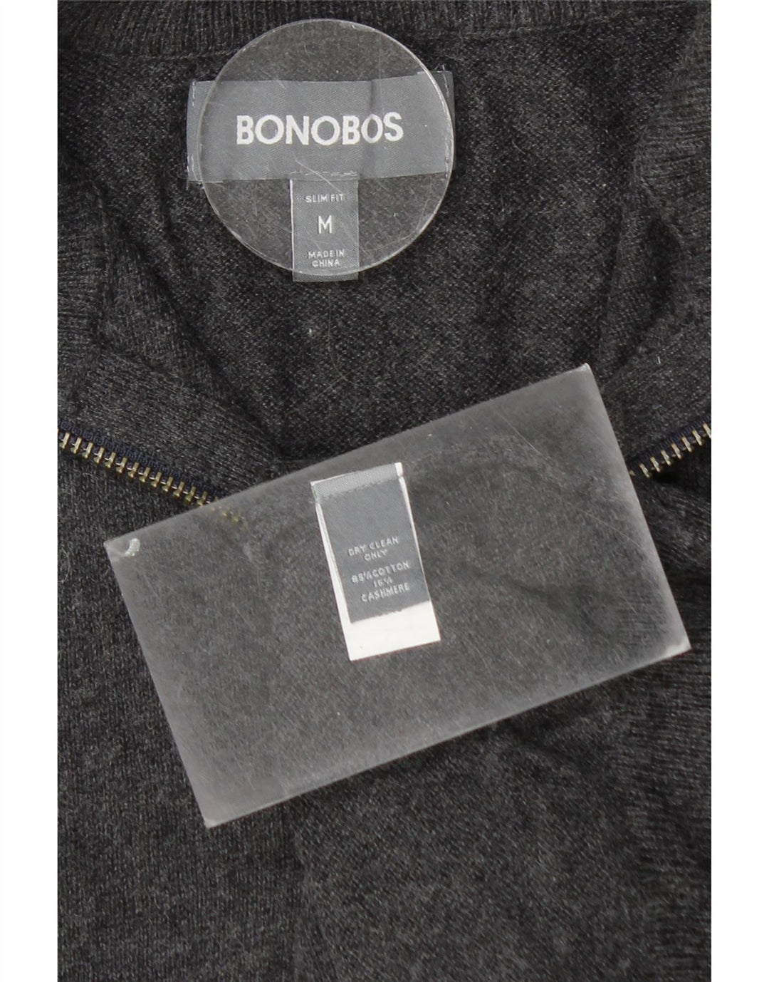 BONOBOS Мужской джемпер с воротником на молнии, хлопковый свитер среднего серого цвета